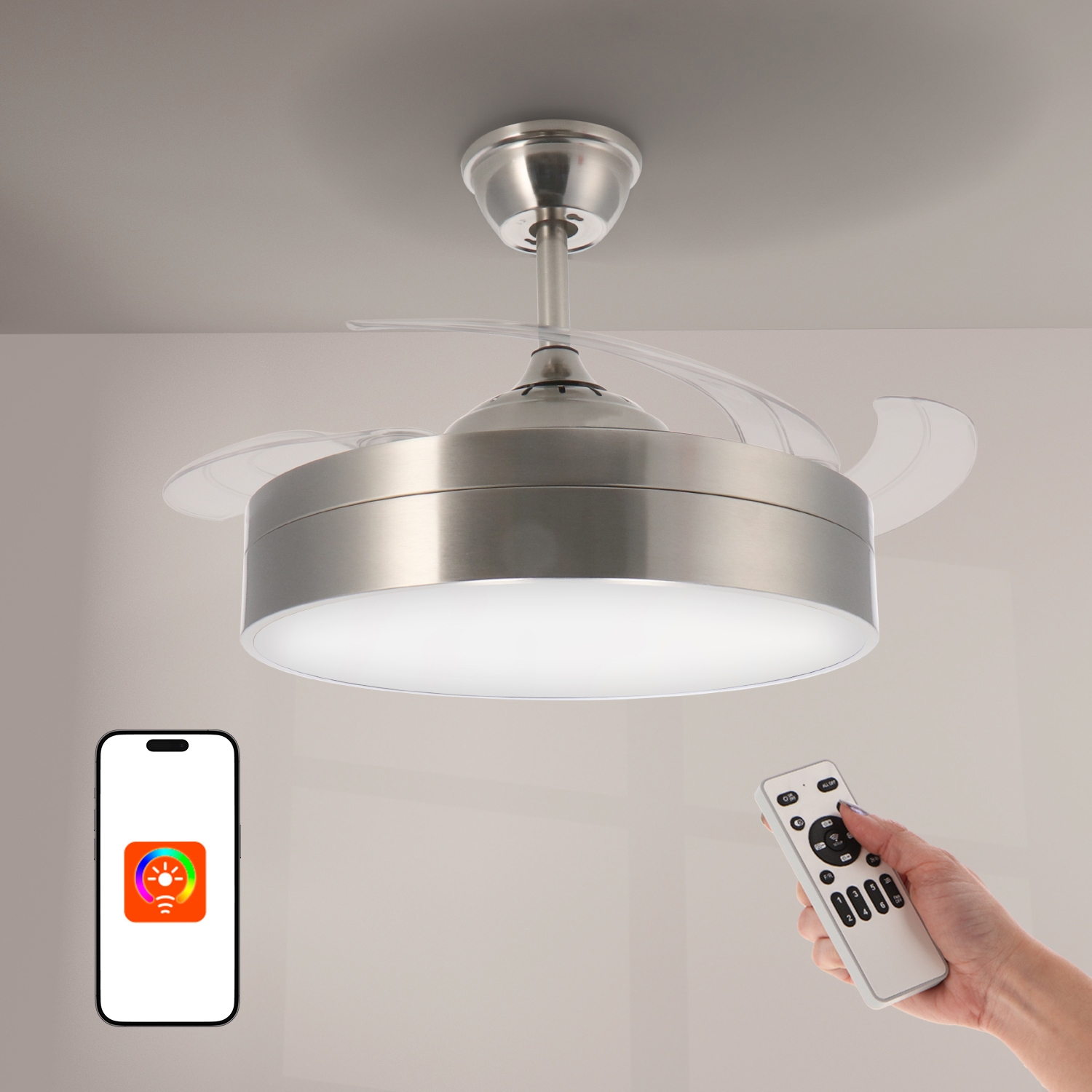 Ventilateur de Plafond Led Messe Niquel